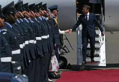 Emmanuel Macron greeted by Prince William and Kate Middleton as he arrives in UK for 3-day state visit